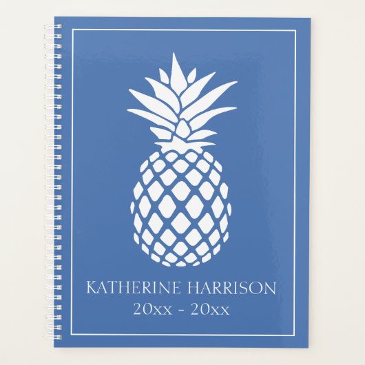 Preppy White Pineapple on Blue Planner (Voorkant)
