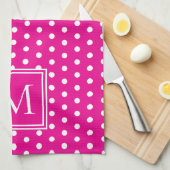 Preppy White Polka Dots op Helder Roze Monogram Theedoek (Quarter Fold)