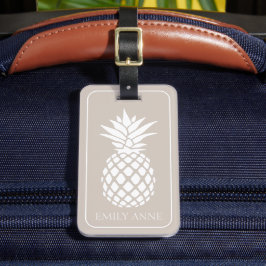 Preppy Witte Ananas op Beige Bagagelabel