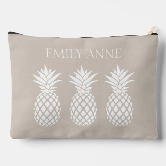 Preppy Witte Ananas op Beige Etui (Achterkant)