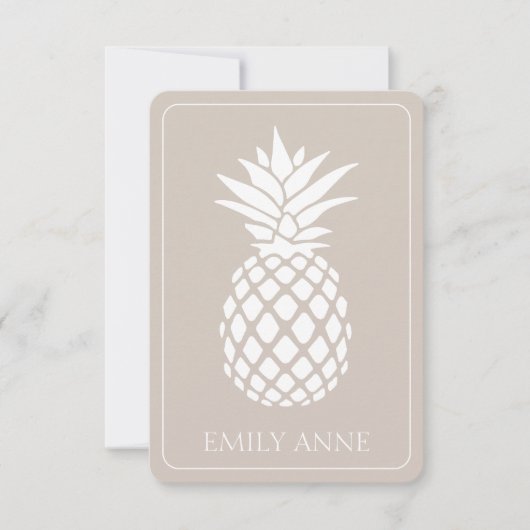 Preppy Witte Ananas op Beige Notitiekaartje (Voorkant)