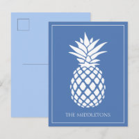Preppy Witte Ananas op Blauwe Achtergrond