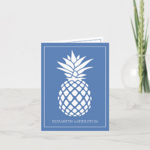Preppy Witte Ananas op Blauwe Achtergrond Notitiekaartje