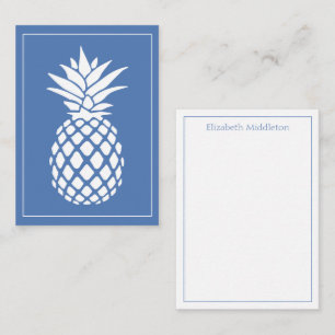 Preppy Witte Ananas op Blauwe Achtergrond Notitiekaartje