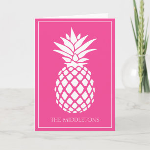 Preppy Witte Ananas op Roze Notitiekaartje