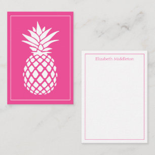 Preppy Witte Ananas op Roze Notitiekaartje