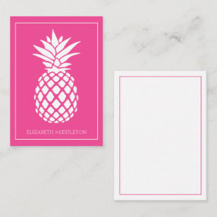 Preppy Witte Ananas op Roze Notitiekaartje