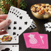 Preppy Witte Ananas op Roze Pokerkaarten (Insitu)