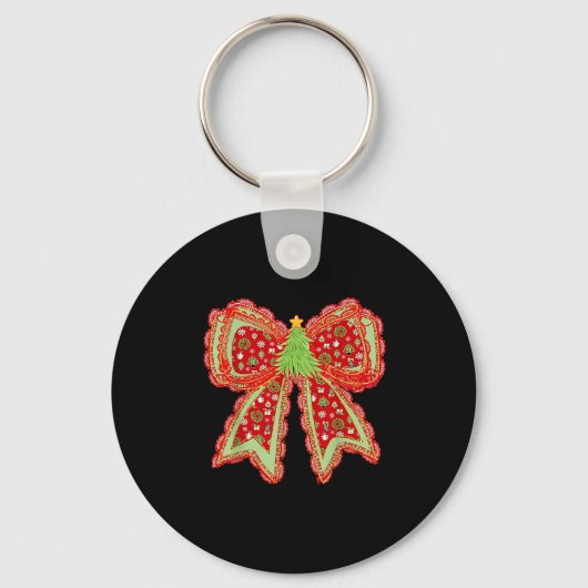 Preppy Xmas Coquette Bow Lace Merry Bright Kerstmi Sleutelhanger (Voorkant)