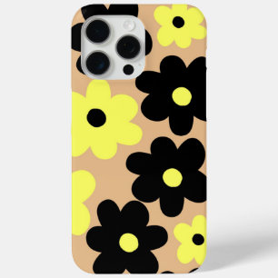 Preppy Yellow Black Hippie Flower Pattern iPhone 15 Pro Max Hoesje