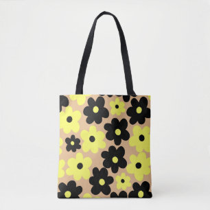 Preppy Yellow Black Hippie Flower Pattern Draagtas