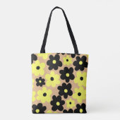 Preppy Yellow Black Hippie Flower Pattern Draagtas (Achterkant)