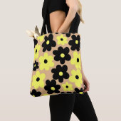 Preppy Yellow Black Hippie Flower Pattern Draagtas (Dichtbij)