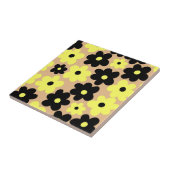 Preppy Yellow Black Hippie Flower Pattern Tegeltje (Zijkant)