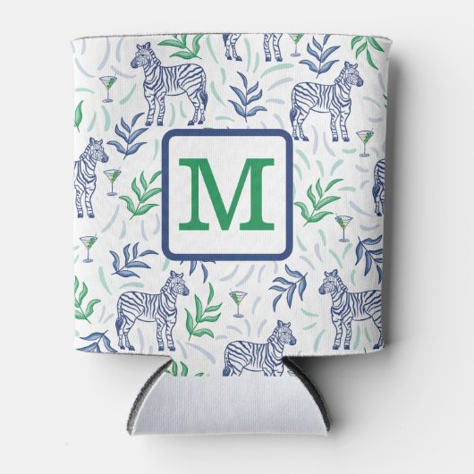 Preppy Zebra Martinis Groene Monogram Wit Blikjeskoeler (Voorkant)