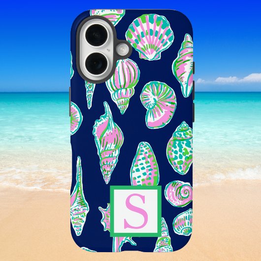 Preppy Zeeschelpen Navy Monogram Case-Mate iPhone Case