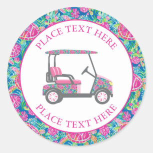 Preppy Zeeschildpadden Golfkar Ronde Sticker