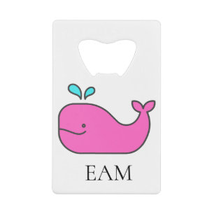 Preppy Zeevaart Roze en Aqua Walvis Monogram Kredietkaart Flessenopener