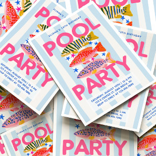 Preppy Zomer Verjaardagsfeestje met Vis Thema Kaart