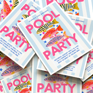 Preppy Zomer Verjaardagsfeestje met Vis Thema Kaart