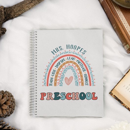 Preschool Boho Rainbow Heart Trendy Personalized Notitieboek