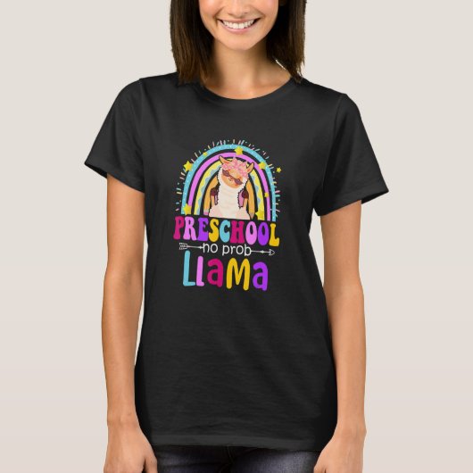 Preschool Teacher Rainbow No Prob Llama 100 Days o T-shirt (Voorkant)