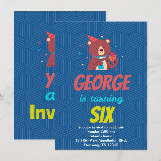 Présent d'ours enfant personnalisé Invitation de d (Devant / Derrière)