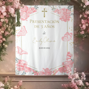 Presentación 3 años Achtergrond Butterflys Roze Wandkleed