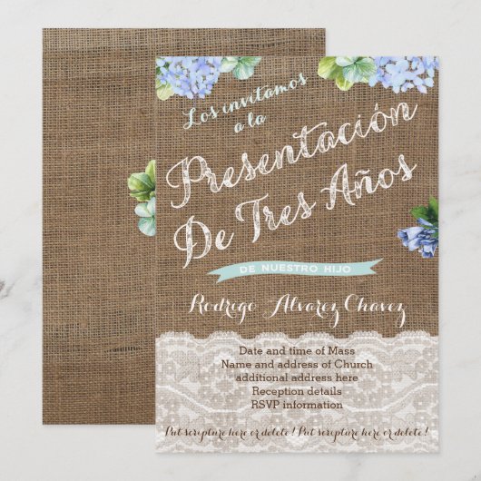 Presentación de Tres Años, de niño Kaart (Voorkant / Achterkant)