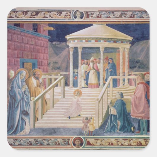 Presentatie van de blote Maagd Mary Vierkante Sticker (Voorkant)