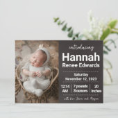 Présentation de faire-part de naissance avec photo (Debout devant)