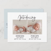 Présentation de faire-part de naissance jumeaux (Devant / Derrière)