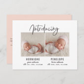 Présentation de faire-part de naissance jumeaux (Devant / Derrière)