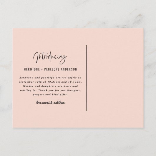 Présentation de faire-part de naissance jumeaux (Dos)