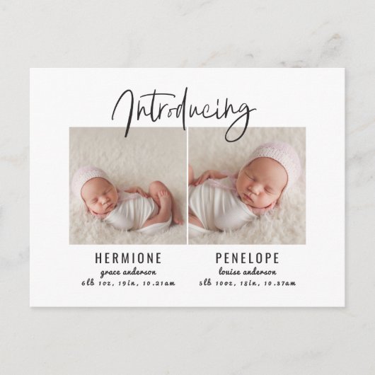 Présentation de faire-part de naissance jumeaux (Devant)