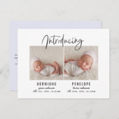 Présentation de faire-part de naissance jumeaux (Devant / Derrière)