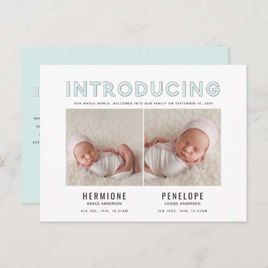 Présentation d'un faire-part de naissance graphiqu (Devant / Derrière)