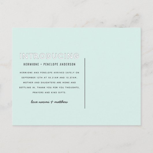 Présentation d'un faire-part de naissance graphiqu (Dos)