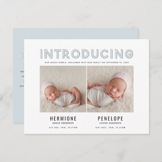 Présentation d'un faire-part de naissance graphiqu (Devant / Derrière)