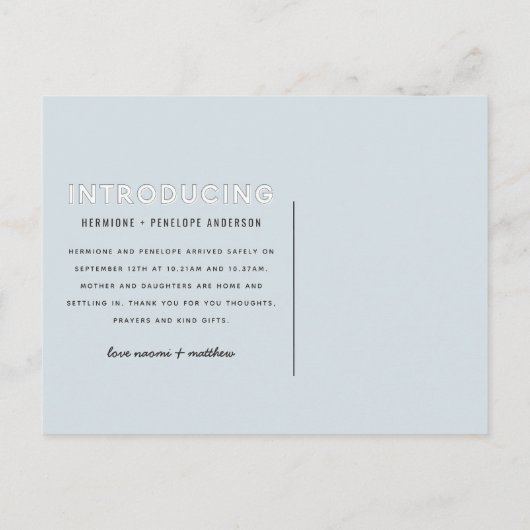 Présentation d'un faire-part de naissance graphiqu (Dos)