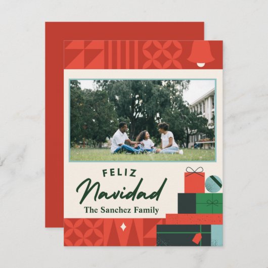 Présentation géométrique "Feliz Navidad" Carte 1 P (Devant / Derrière)