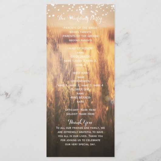 Présentoir à programmes de mariage champêtre rusti (Dos)