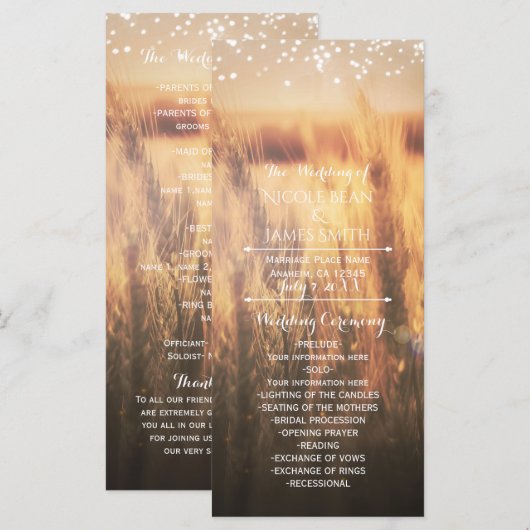 Présentoir à programmes de mariage champêtre rusti (Devant / Derrière)