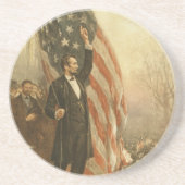 President Abraham Lincoln onder Amerikaanse vlag Zandsteen Onderzetter (Voorkant)