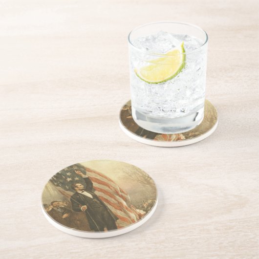 President Abraham Lincoln onder Amerikaanse vlag Zandsteen Onderzetter (Zijkant)