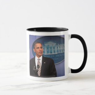 President Barack Obama doet een aankondiging Mok