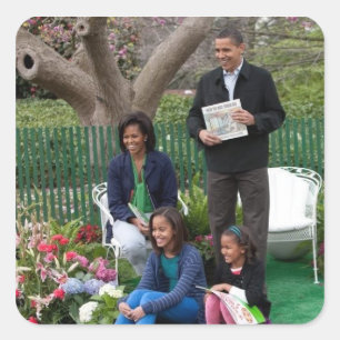 President Barack Obama & Family Vierkante Sticker