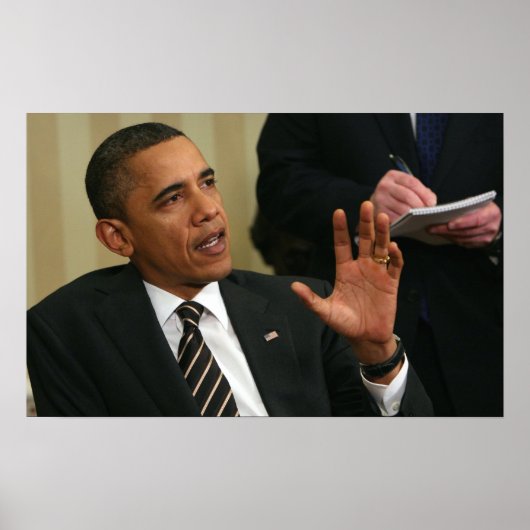 President Barack Obama praat met de pers Poster (Voorkant)