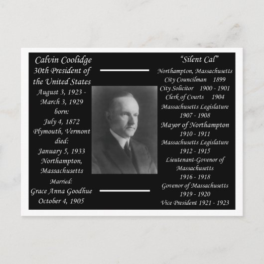 President Calvin Coolidge Briefkaart (Voorkant)
