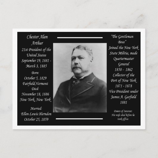 President Chester Alan Arthur Briefkaart (Voorkant)